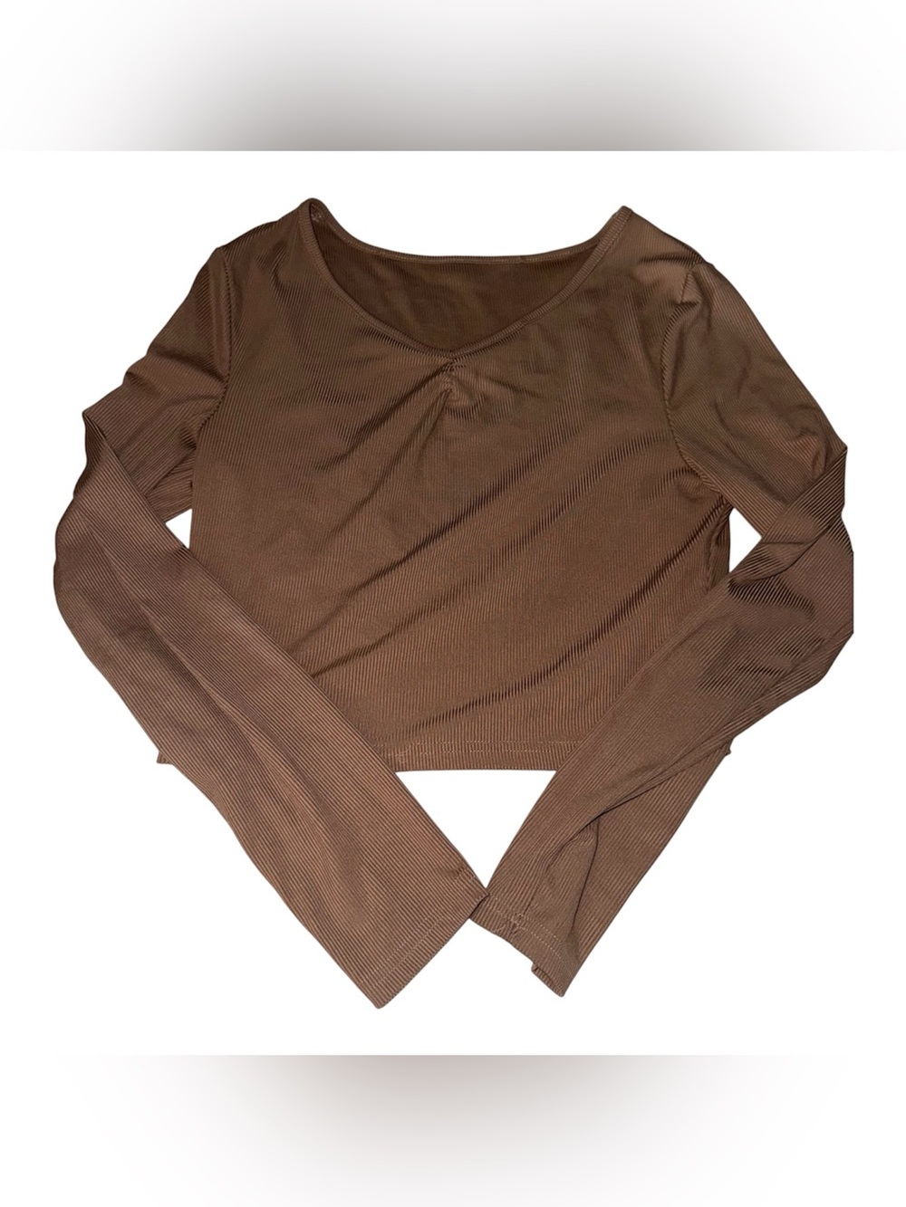 Women's Brown Long Sleeve Ribbed Top